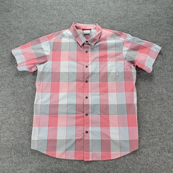 Columbia Shirt Mens XL Pink Plaid Short Sleeve Button Up Hiking Outdoor Casual‎ - Picture 1 of 8